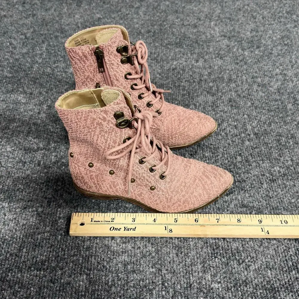 Joyfolie Boots Girls 12 Pink Eliza Lace Up Ankle Combat Studded Zip Lined